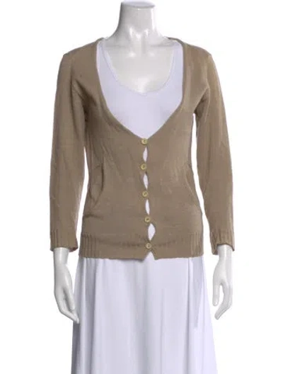 Pre-owned Minä Perhonen Wool V-neck Sweater In Neutral