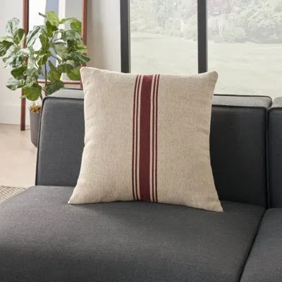 Mina Victory 100% Cotton Throw Square Pillow Cover & Insert In Maroon Natural