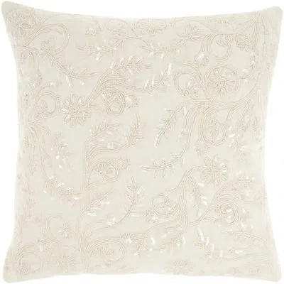 Mina Victory 100% Cotton Throw Square Pillow Cover & Insert In Off White