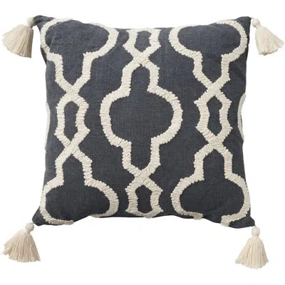 Mina Victory 100% Cotton Throw Square Pillow Cover In Charcoal