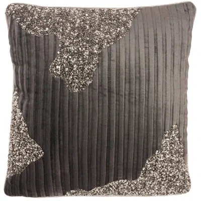 Mina Victory 18" Periwinkle Cotton Throw Pillow In Charcoal Pewter