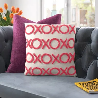 Mina Victory Casual Tufted Xoxo Square Cotton Pillow Cover & Insert In Hot Pink