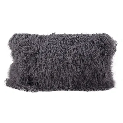 Mina Victory Faux Fur Lumbar Pillow In Silver Gray