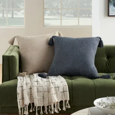 Mina Victory Ge220-020020 100% Cotton Throw Square Pillow Cover In Charcoal,gray