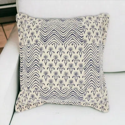 Mina Victory Indigo And Ivory Floral Waves Throw Pillow