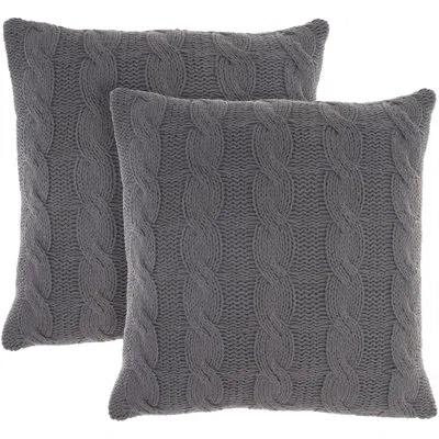 Mina Victory Life Styles Casual Solid Cotton Knitted 2pack Throw Pillows In Charcoal Gray
