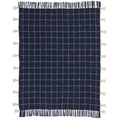 Mina Victory Life Styles Cotton Throw In Cream;navy