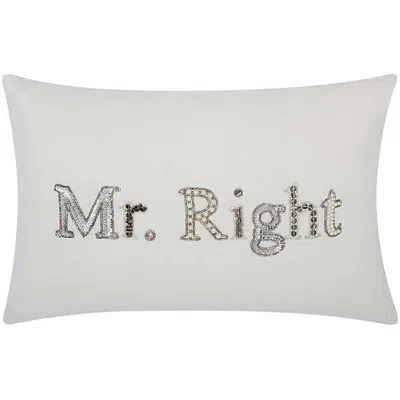 Mina Victory 'mr. Right' Cotton Duck Lumbar Pillow In White