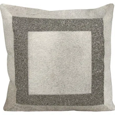 Mina Victory Natural Hide Brilliant Frame Throw Pillow In Gray