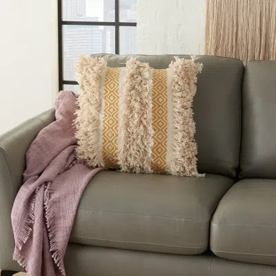 Mina Victory Square Cotton Pillow Cover & Insert In Mustard