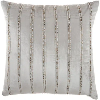 Mina Victory Square Velvet Pillow Cover & Insert In Light Gray
