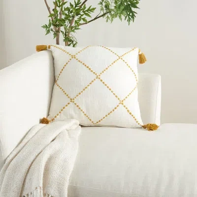 Mina Victory Tassels Cotton Throw Pillow In Mustard Yellow