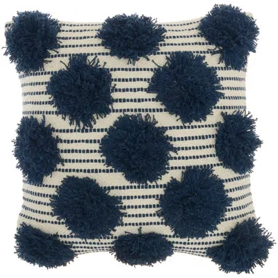 Mina Victory Tufted Pom Poms Square Cotton Pillow Cover & Insert In Navy