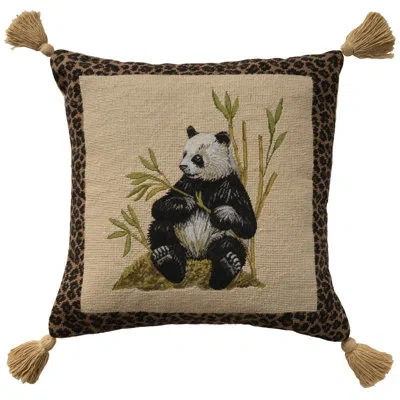 Mina Victory Vintage Pillow Panda 20" X 20" Beige Indoor Throw Pillow