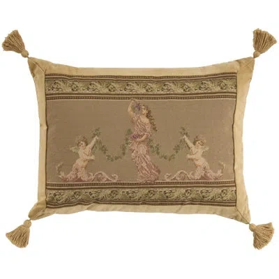 Mina Victory Vintage Pillow Roman Lady & Cherubs 19" X 25" Taupe Indoor Throw Pillow