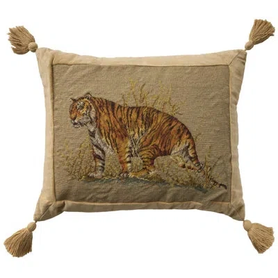 Mina Victory Vintage Pillow Tiger 19" X 23" Beige Indoor Throw Pillow