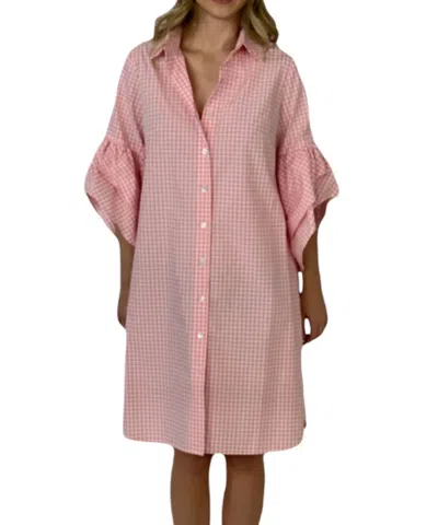 Minan Wong Pansy Checkered Ruffled Shirt Dress In Pink