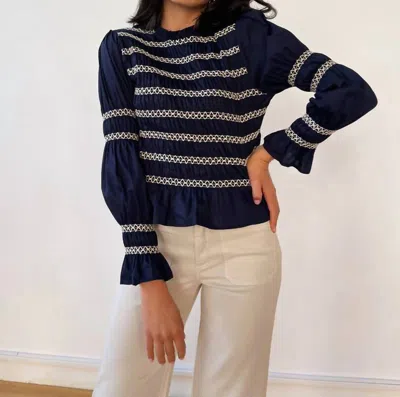 Mind Traveler Eloise Marino Blouse In Dark Blue/ White