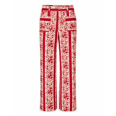 Mind Traveler Valeria Red Floral Jeans In Neutral