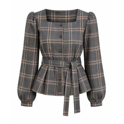 Mind Traveler Women's Beth Grey Checked Blouse In Gray