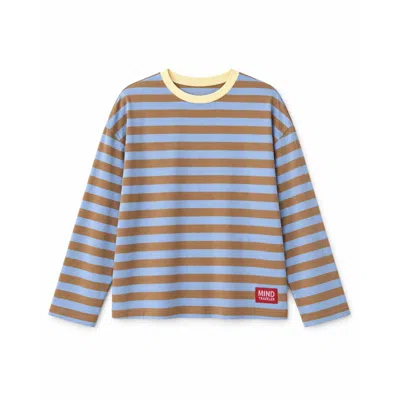 Mind Traveler Women's Blue & Brown Striped Núria Long Sleeve Top With Yellow Contrast Neck In Multi