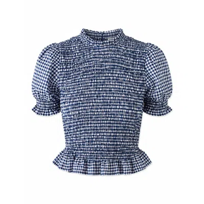 Mind Traveler Women's Blue Navy Gingham Smocked Lea Crop Top