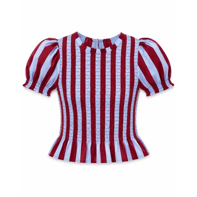Mind Traveler Women's Chia Burgundy And Light Blue Short Sleeved Striped Blouse In Multi