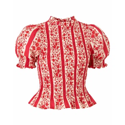 Mind Traveler Women's Chia Red Floral Short-sleeved Blouse