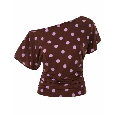 Mind Traveler Women's Jimena Brown And Pink Polka Dot Top