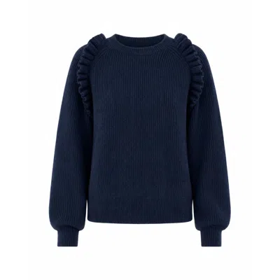 Mind Traveler Women's Navy Blue Ruffle Detail Tie-back Nora Jumper