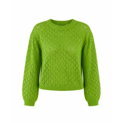 Mind Traveler Women's Olive Green Open-knit Diamond Jumper