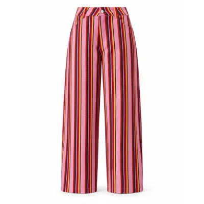 Mind Traveler Women's Pink Clarissa Balloon Jeans With Brown, Yellow & Red Stripes In Multi