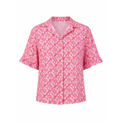 Mind Traveler Women's Pink Floral Crinkle Cotton India Shirt