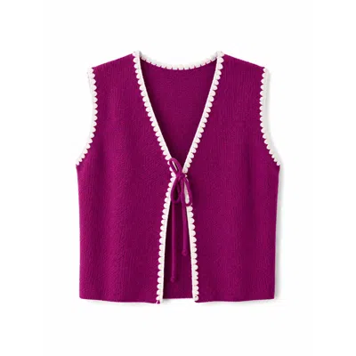 Mind Traveler Women's Purple Bougainvillea Pink Embroidered Knit Vest