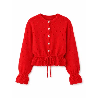 Mind Traveler Women's Red Open-knit Tie-waist Josephine Cardigan