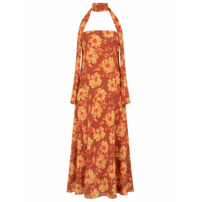 Mind Traveler Women's Sara Brown And Orange Floral Dress