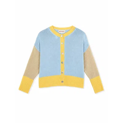 Mind Traveler Women's Sky Blue, Beige & Yellow Colour-block Leti Cardigan