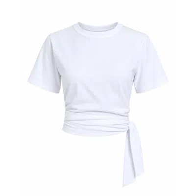 Mind Traveler Women's White Cropped Tie-waist T-shirt