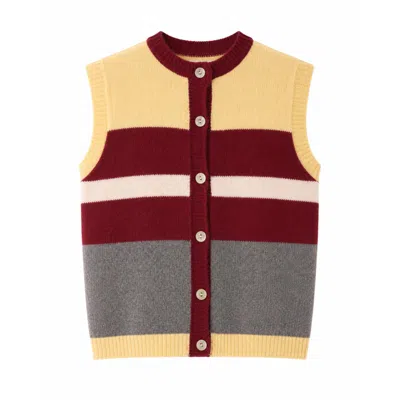 Mind Traveler Women's Yellow, Burgundy & Grey Emilia Striped Knit Vest In Multi
