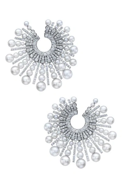 Mindi Mond Akoya Pearl & Diamond Spoke Earrings In Silver
