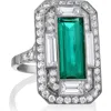 Mindi Mond Art Deco Engraved Colombian Emerald & Diamond Ring In Multi