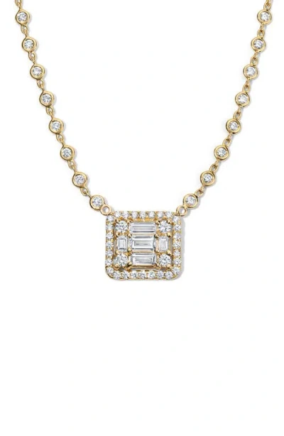 Mindi Mond Clarity³ All Diamond Halo Cube 18k Yellow Gold Pendant Necklace In Purple