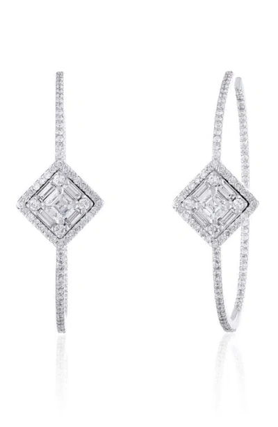 Mindi Mond Clarity Asscher Diamond Hoop Earrings In White Gold/diamond