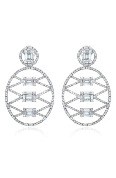 Mindi Mond Clarity Lattice Medallion Diamond Drop Earrings In 18k White Gold