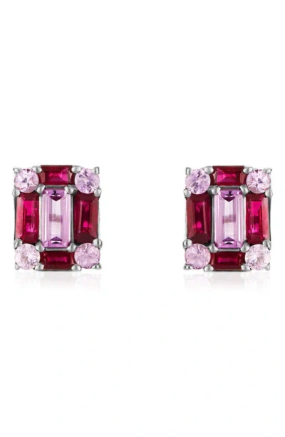 Mindi Mond Clarity Ruby & Pink Sapphire Stud Earrings In White Gold/ Sapphire/ Ruby