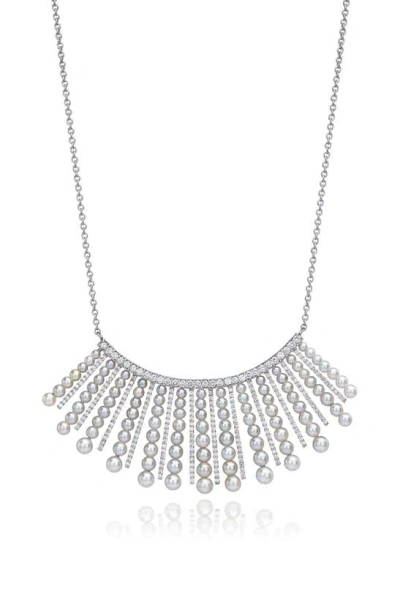 Mindi Mond Cultured Pearl Spoke Frontal Necklace In Silver/ Diamond/ Pearl