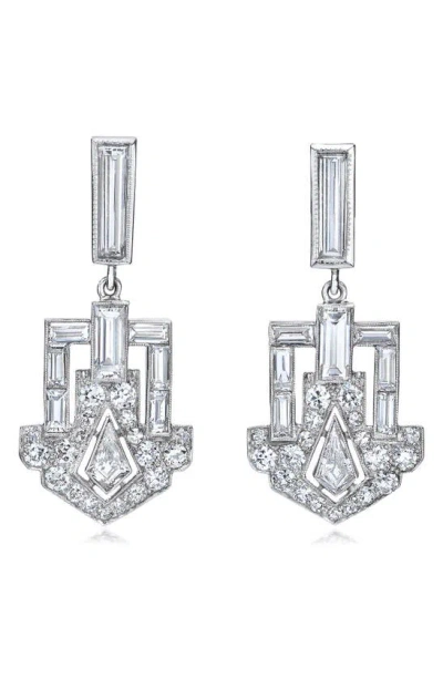 Mindi Mond Dangling Deco Shield Diamond Drop Earrings In Platinum/diamond