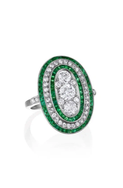 Mindi Mond Daring Deco Emerald & Diamond Ring In Platinum
