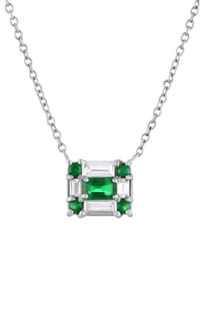 Mindi Mond Emerald & Diamond Cube Pendant Necklace In White Gold/ Diamond/ Emerald