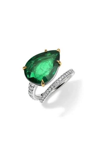 Mindi Mond Emerald & Diamond Single Spiral Ring In 18k White Gold